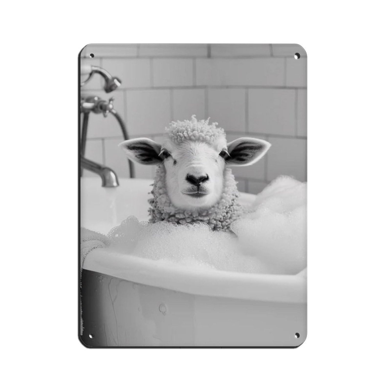 Sheep in The Bathtub, Funny Animal Poster (2) Tin Sign Vintage Metal Pub Club Cafe Bar Home Wall Art Decoration Poster Retro 12x16inch(30x40cm)