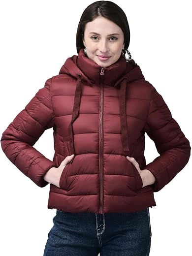 Woodland Women’s Maroon Winter – Nylon Waterproof Lightweight with Hood, Full Sleeves, Zip Closure & Pockets | Regular Fit...
