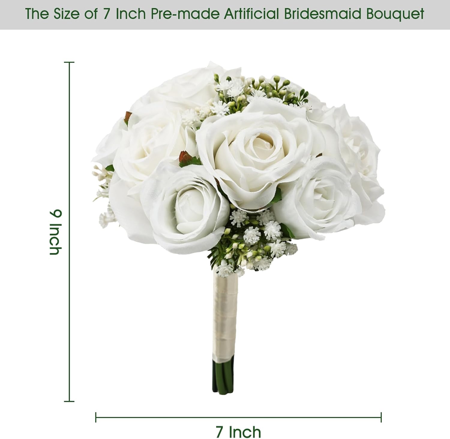 Wedding Bridesmaid Bouquets Set of 6, Artificial Silk Flowers Arrangement for Ceremony Marriage Proposal Party Anniversary Decorations - White - Image 2