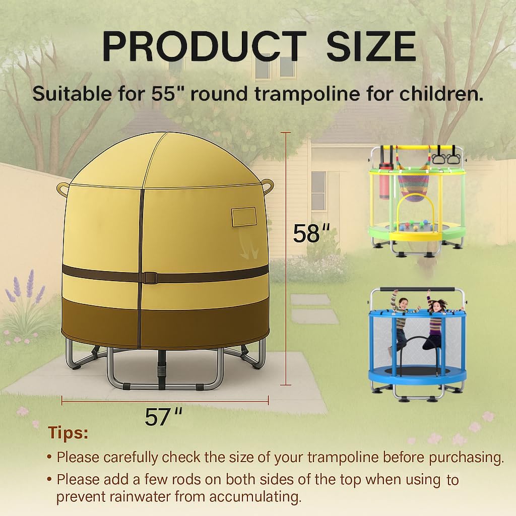 55" Mini Trampoline Cover for Kids, Round Trampoline Cover Heavy-Duty 600D Outdoor Trampoline Shade Cover Waterproof image 2