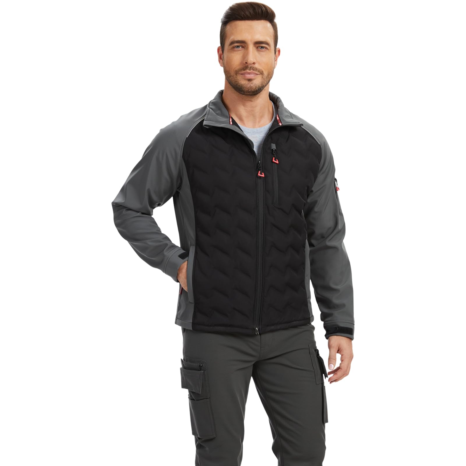 WORK IDEA Veste hybride imperméable à isolation thermique pour homme pour l'extérieur et la course à pied avec couleurs contrastées
