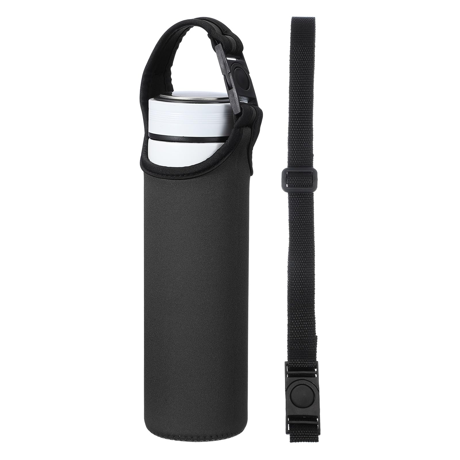 sourcing map 2pcs Neoprene Water Bottle Sleeve, 15.5-20oz Insulated Water Glass Bottle Carrier Bag Collapsible Drink Bottle Sleeve Cover Holder with 2 Straps, Black — image 1