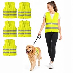 Reflective Safety Vests 5 Pack, High Visibility Neon Green Hi Vis Vest with Reflective Strips, Lightweight Safety Vest for Men Women, Construction, Traffic, Running, Cycling, Volu…