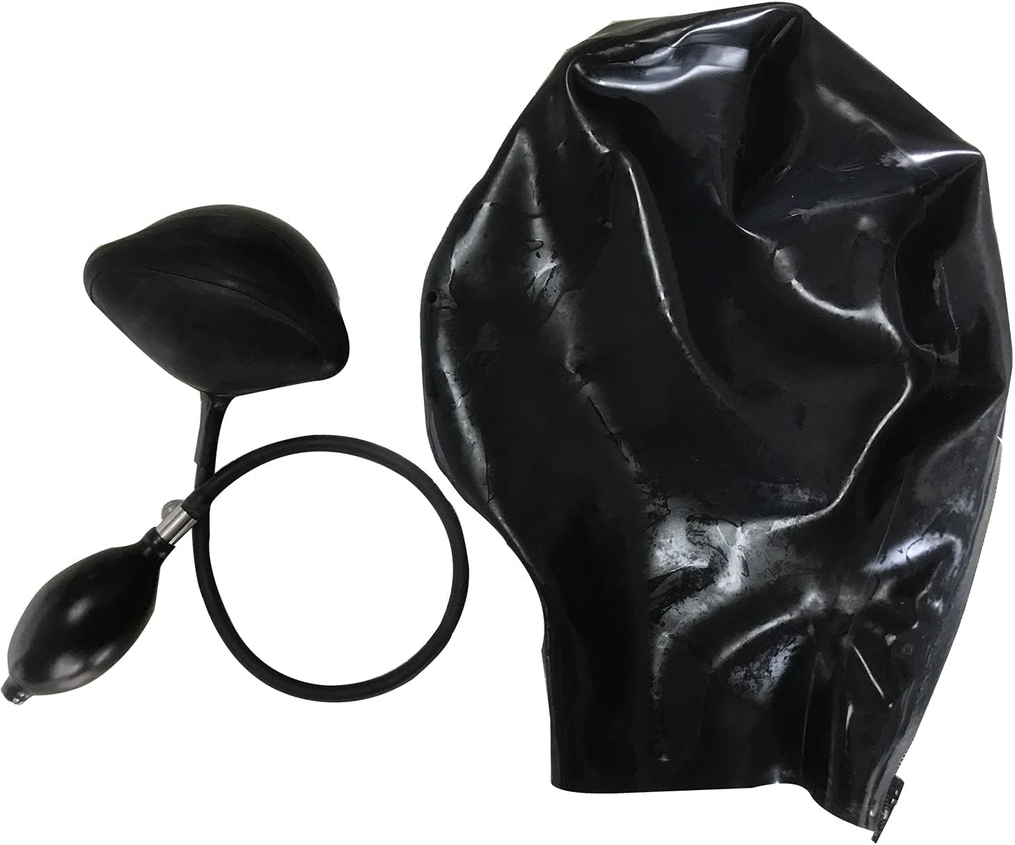 MFMYEE SM Latex-Knebel, aufblasbarer Latex-Plug, BDSM-Latexhaube, Gummifetisch, komplette erotische Fesselmaske