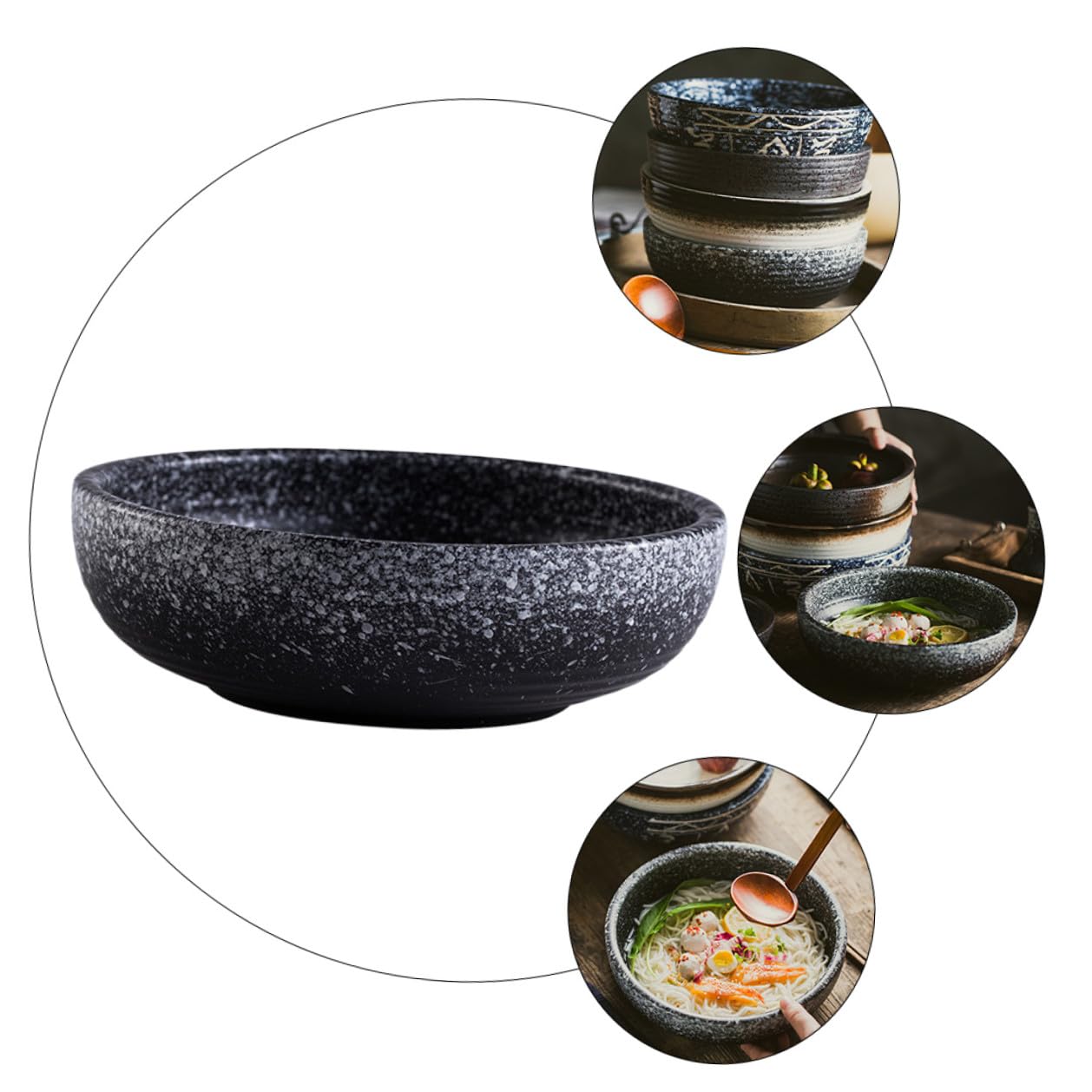 GARVALON Japanische Keramik Spülmaschinengeeignet im Klassischen Stil Nudelschüssel Dickwandig für Heiße und Kalte Speisen für Buffet und Tisch