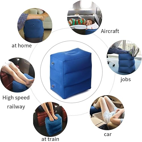 Miniatura 4 de ZIQIAN Almohada inflable de viaje con reposapiés, portátil, ajustable, de tres capas, para aviones, automóviles, hogar, trenes, oficina para