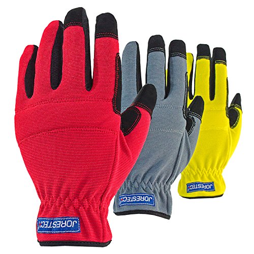 JORESTECH 3 in 1 Pack Touch Screen Technology Multipurpose Work gloves (Large, Yellow/Red/Gray)