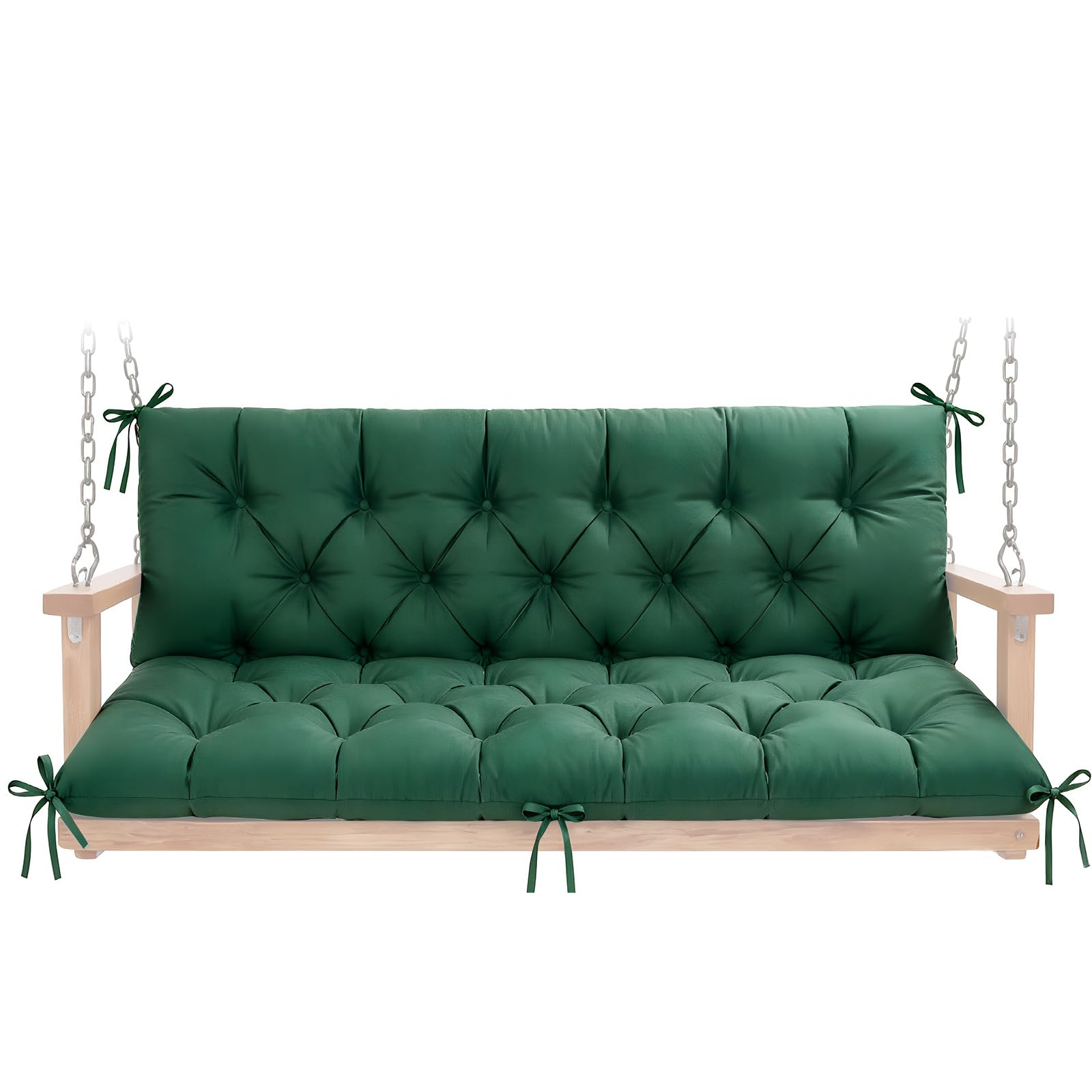 Thick Garden Bench Cushion 2-3 Seater, Waterproof Patio Swing Cushions with Backrest, Outdoor Sun Lounger Sofa Swing Hammock Porch Pad Mat with Ties Straps for Canopy Furniture (Green, 150x100cm)