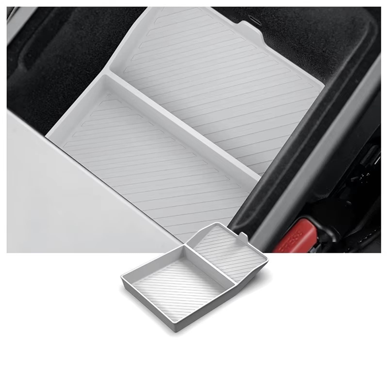Sztmyvuw White Interior Storage Box Compatible With Tesla For Model Y Rwd 2026 Armrest Box Storage Box Center Armrest Box Bottom Storage Box Organizer Tray Car Accessories(White)