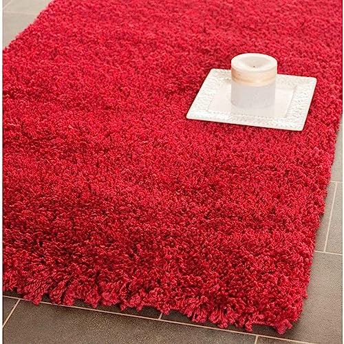 Image of Soft Plain Shaggy Rugs and Carpet for Bedroom Living Room 2x5 Feet Red Color