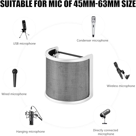 Mic Pop Filter,Micfuns fashion golden microphone pop protection, with foam layer windshield windscreen for studio, recording, podcast