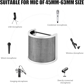 Mic Pop Filter,Micfuns fashion golden microphone pop protection, with foam layer windshield windscreen for studio, recording, podcast