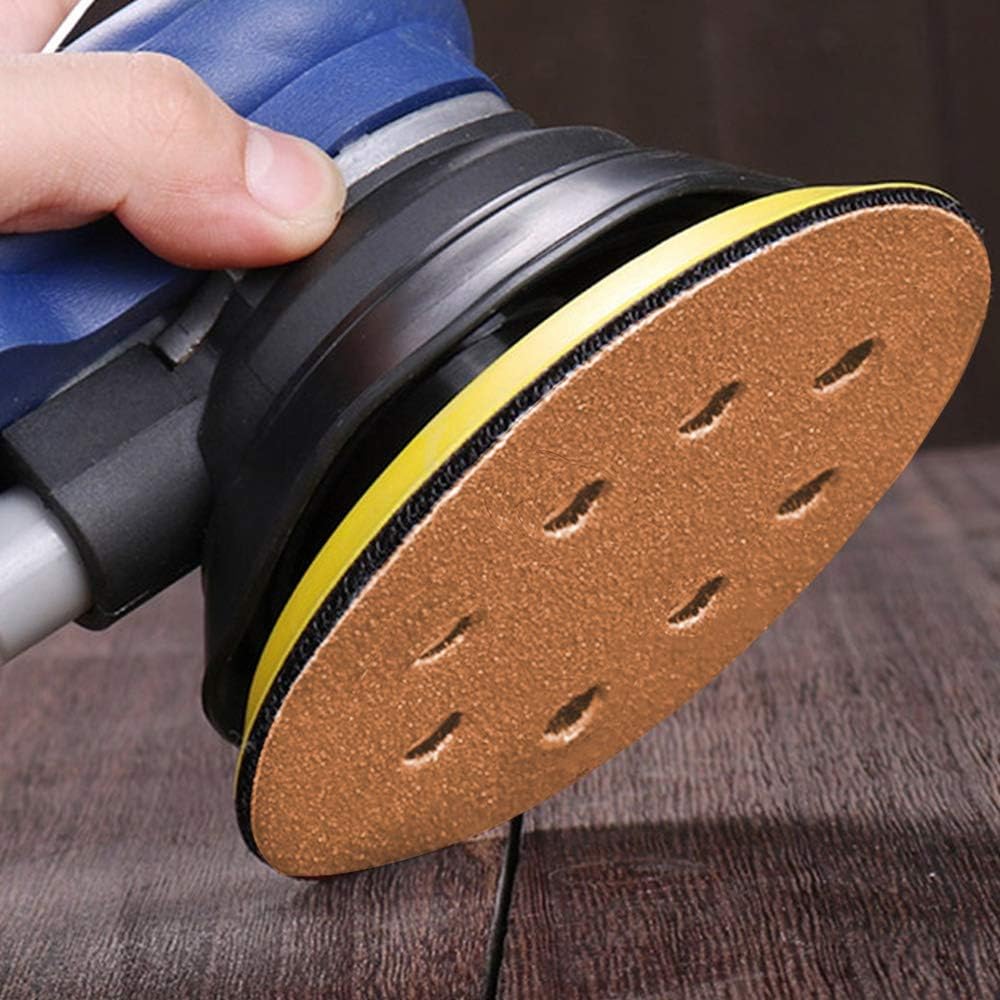 SAND MINE 5-Inch 8-Hole Hook and Loop Sanding Discs, Orbital Sander Sandpaper Discs, 100 Pieces Round Sandpaper Set, Include 60, 80, 120, 150, 220 Grit - - 
