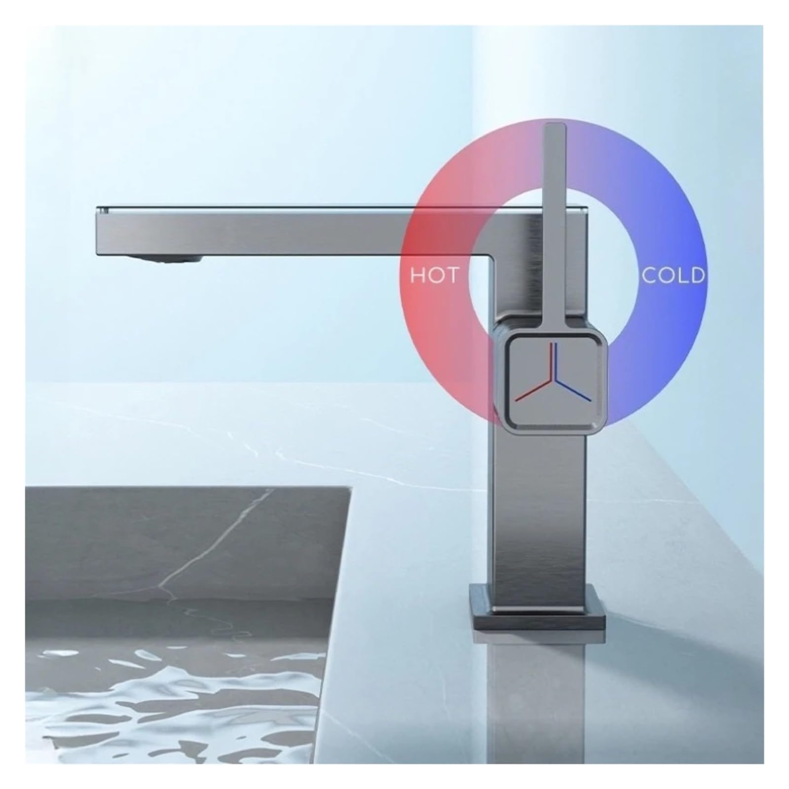 Grifo de baño gris pistola, grifo mezclador para lavabo latón con pantalla LED, monomando caliente y frío,Seguro y Confiable(Bianco)