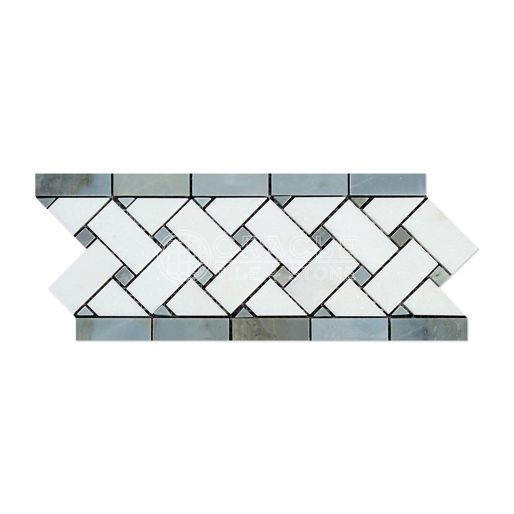 Thassos White Greek Marble Basketweave Border Mosaic Tile with Blue & Gray  Marble Dots, Polished : Everything Else - Amazon.com