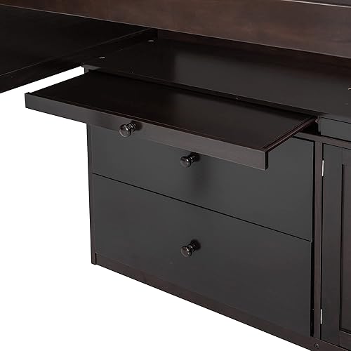 Miniatura 90 de Quarte Cama alta multifuncional, cama alta tamaño matrimonial con escritorio integrado y estantes de almacenamiento, dos cajones y escalera de