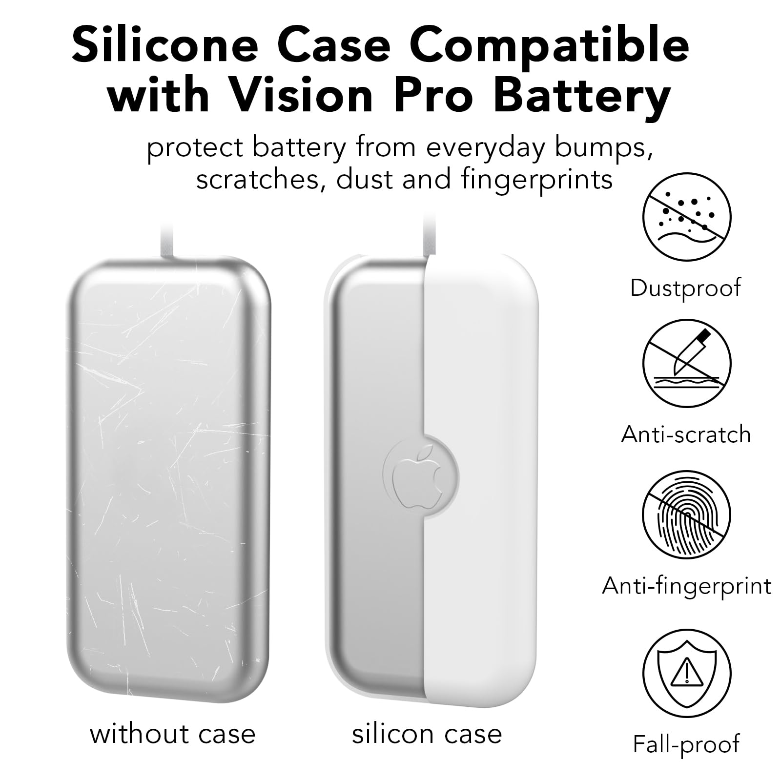 Compatible con Apple Vision Pro Battery Case, Funda de silicona para batería, para accesorios Vision Pro, compartimento de batería, polvo y golpes (blanco)