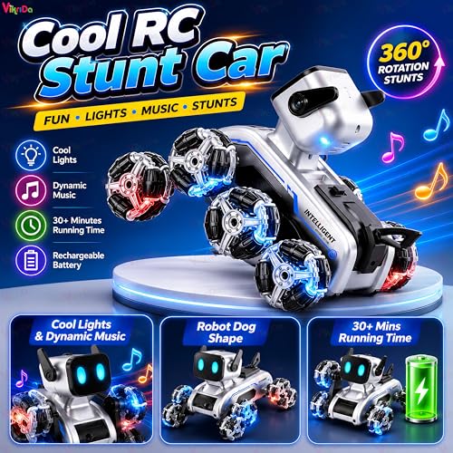 Image of VikriDA Remote Control Cars for Kids Adults, 8WD Gesture Sensor RC Stunt Car with Light, Music, RC Robot Dog Toys,Birthday Toy for 6 7 8 9 10 11 12 13 Years Old Boys Girls Kids,Black