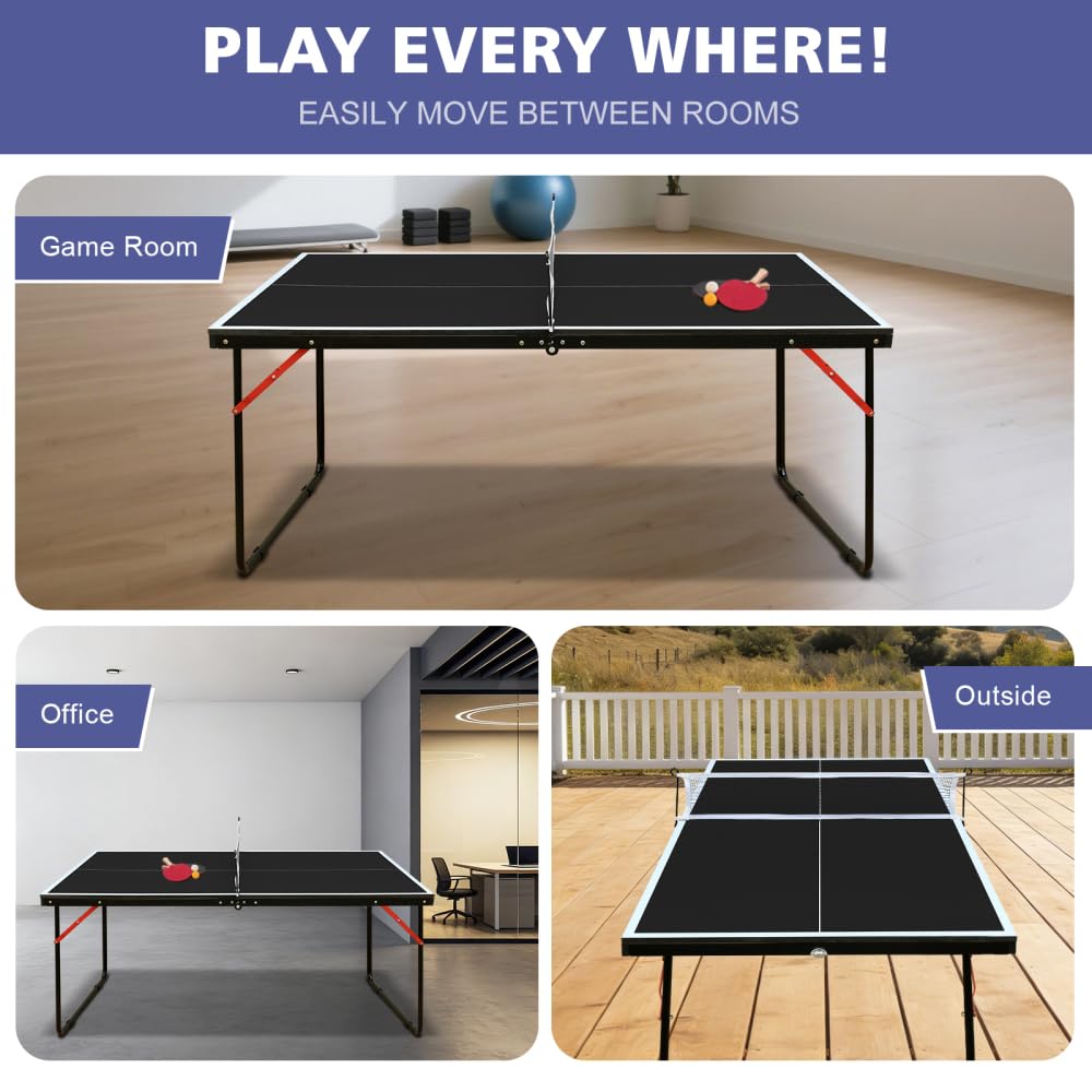 Tavolo da ping pong pieghevole con set, tavolo da ping pong portatile con racchette in rete e palline per giochi interni ed esterni