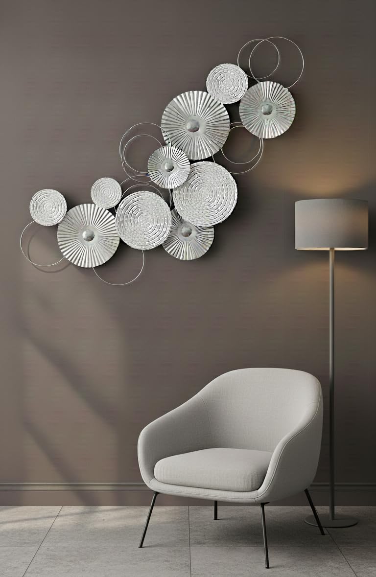 MF 3D Wandbild Sixo Metall Wanddeko Wandschmuck Kreise 83x38 cm Deko Wohnen Wanddekoration Mehrfarbig Silber Weiss