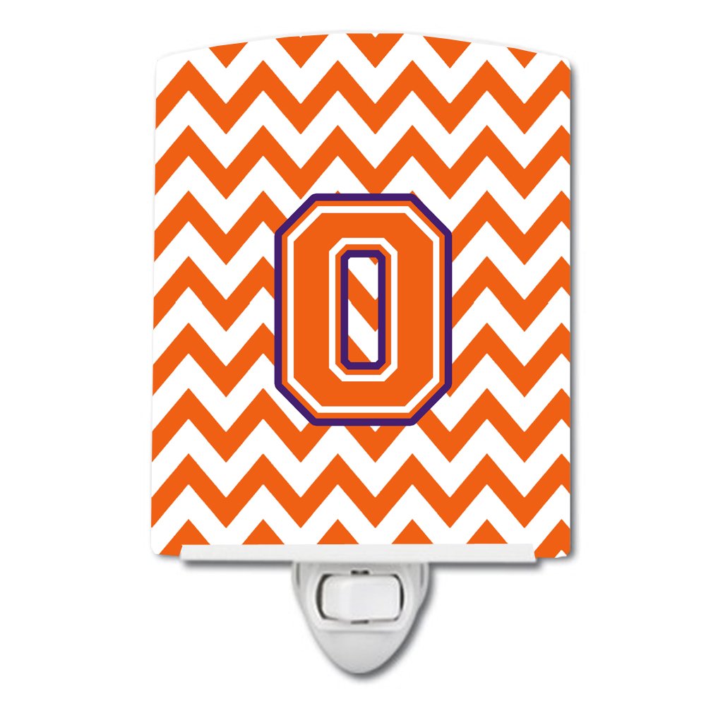 Caroline's Treasures CJ1062-OCNL Letter O Chevron Orange and Regalia Ceramic Night Light Compact, UL-Certified, Ideal for Bedroom, Bathroom, Nursery, Hallway, Kitchen, 6x4x3, Multicolor