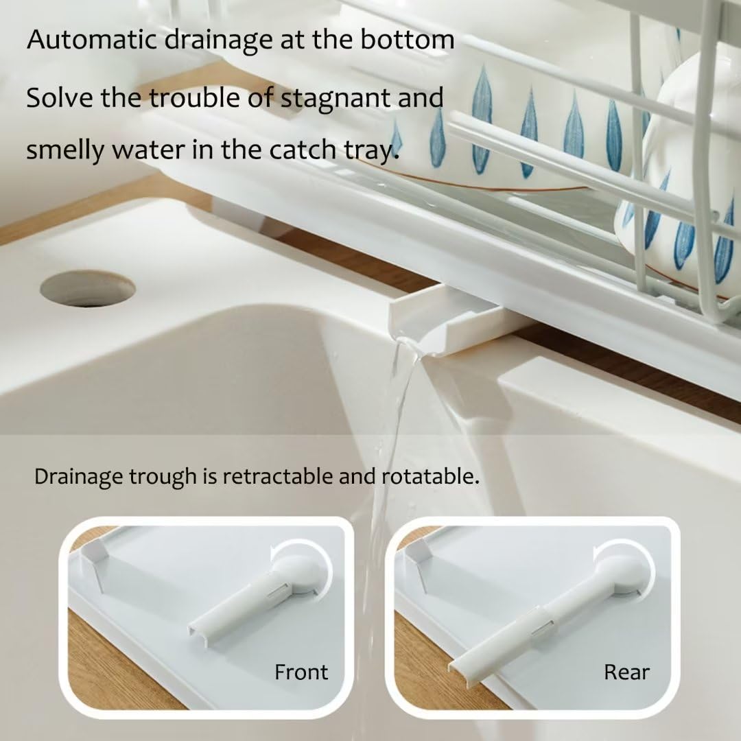 Escurreplatos de acero inoxidable con soporte para utensilios, organizador de cocina multifuncional para un secado y almacenamiento eficientes de platos