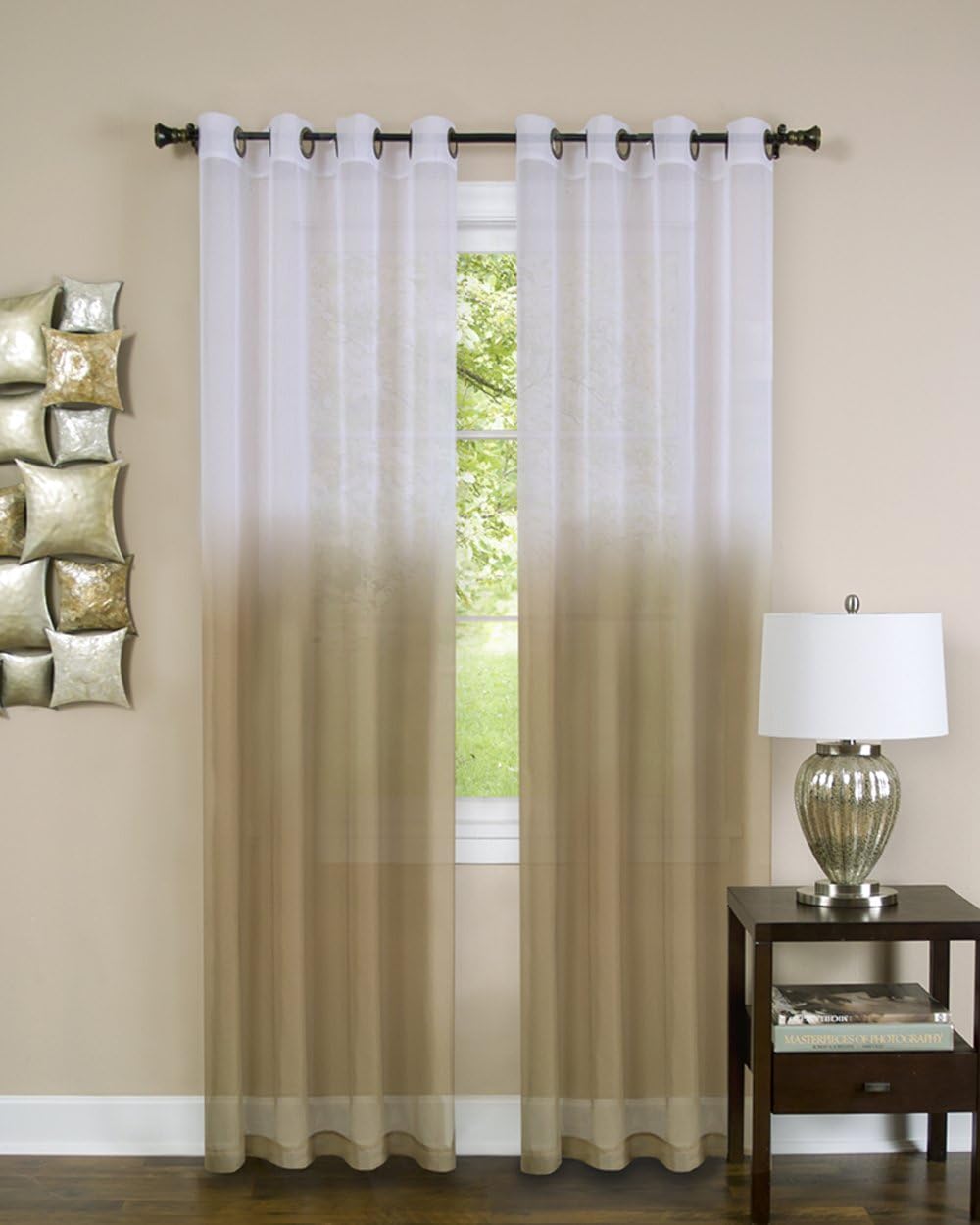 ACHIM Home Furnishings Essense Grommet Window Curtain Panel, Tan, 52 x 63-Inch (ESPN63TN12)