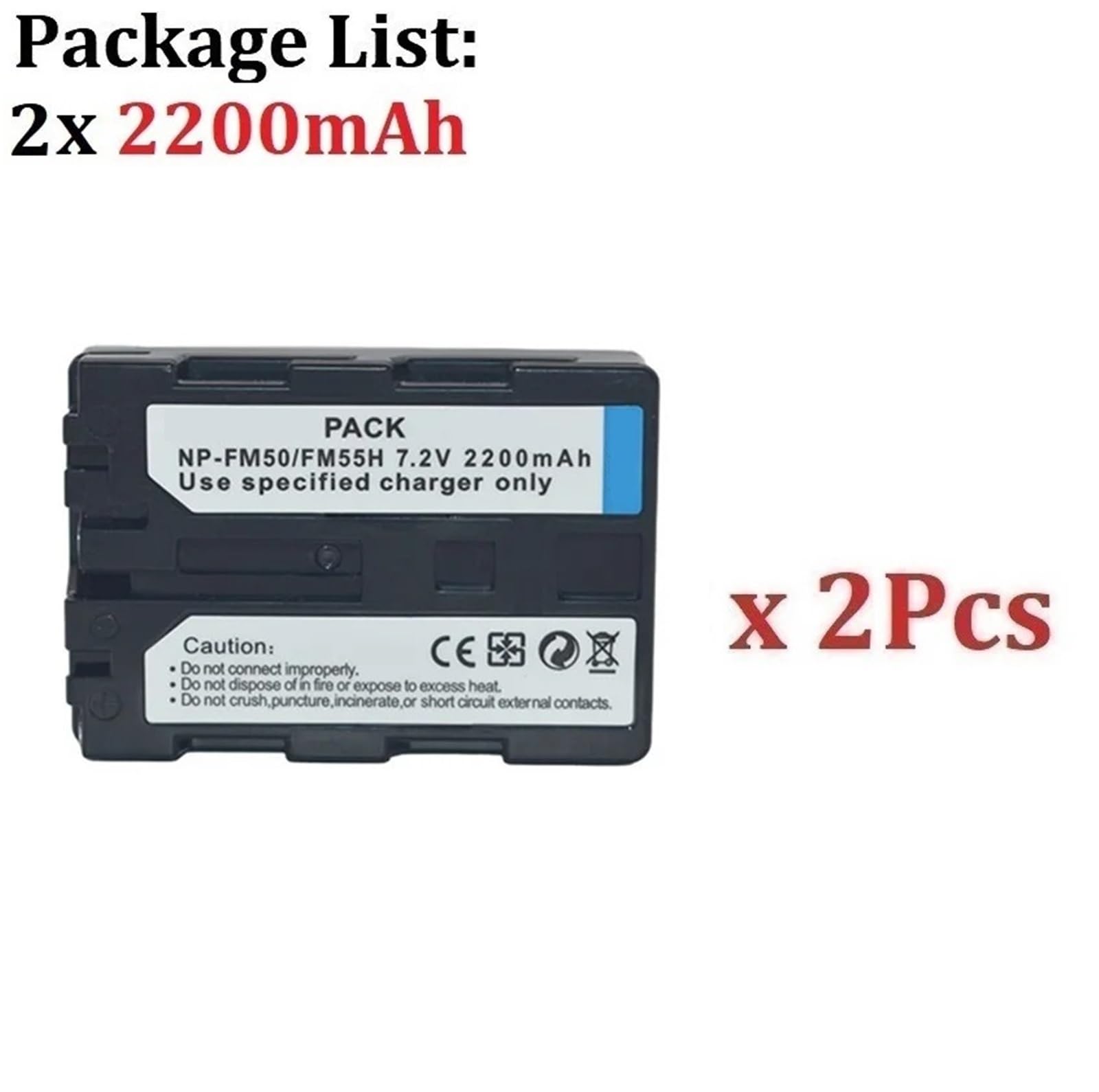 NP-FM50 7,2 V 2 200 mAh Compatible avec Les caméras et caméscopes de la série FM(2 PCS)