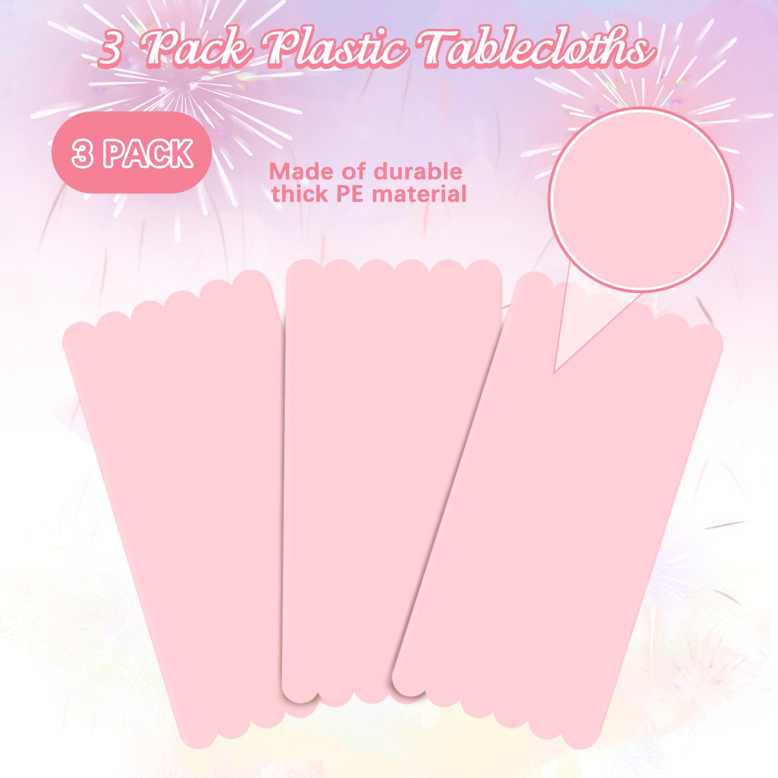 Paquete de 6 manteles de plástico rosa para mesas rectangulares, manteles desechables con borde festoneado, impermeables, para cumpleaños, novia, boda, baby shower, 54 x 108 pulgadas (rosa claro