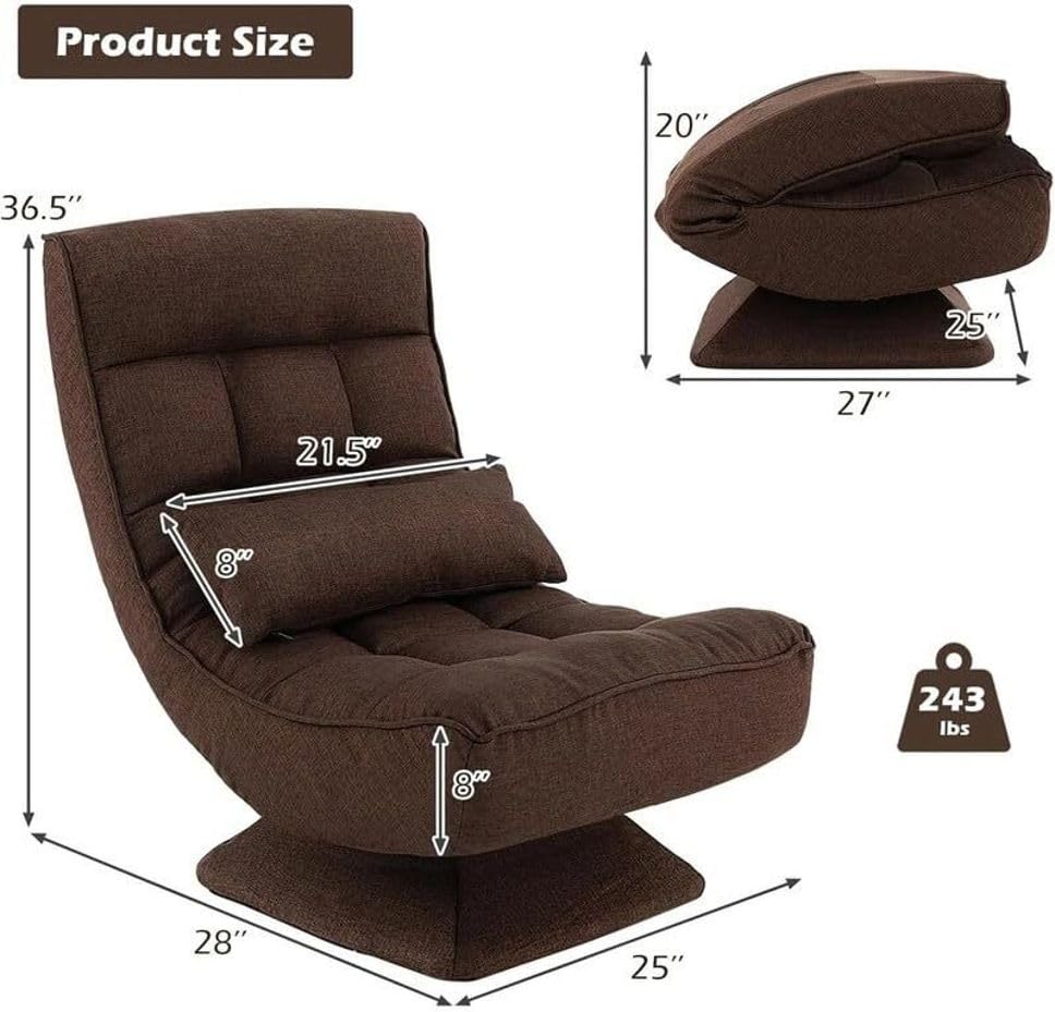 Image of Modern Single Seater Lounge Chair with Thick Cushioned Seat & Backrest | Soft Fabric Upholstery | Comfortable Accent Recliner Style Chair for Living Room & Bedroom, Color: Brown