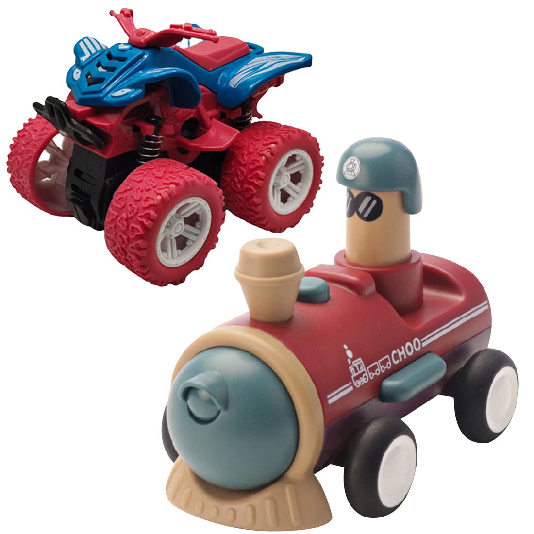 Jo Baby Unbreakable Four-Wheel Drive Friction Powered Diecast Monster Scooter & Push and Go Train Toy Set (Pack of 2)