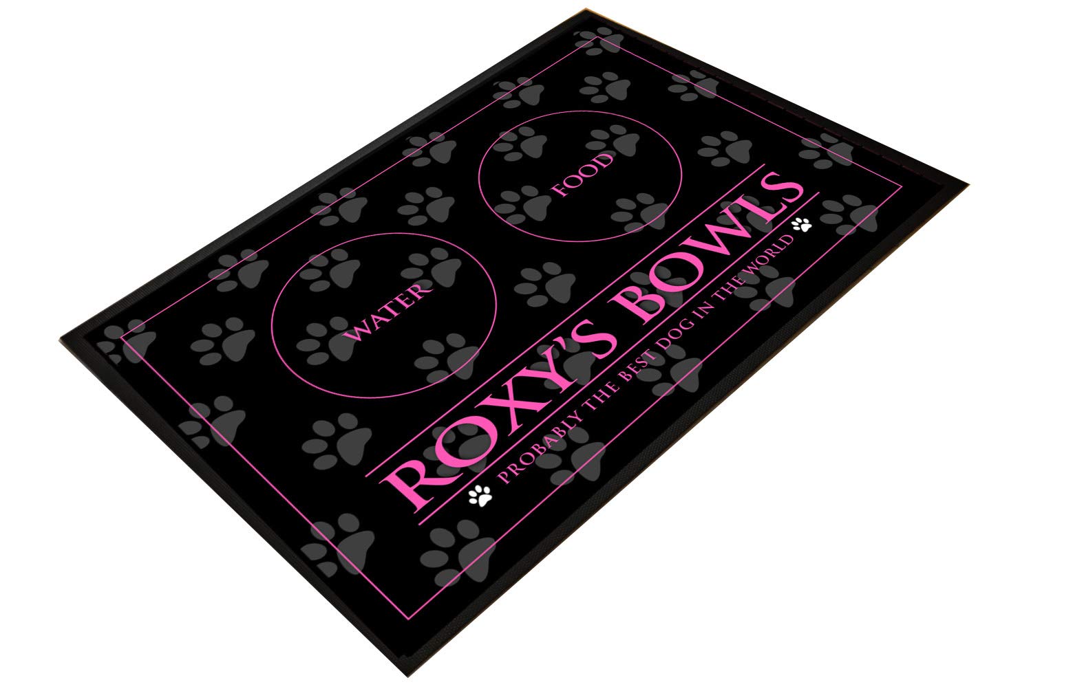 Artylicious Personalised Dog Feeding Mat - Pink Paw Prints Large (Black,60X40Cm)