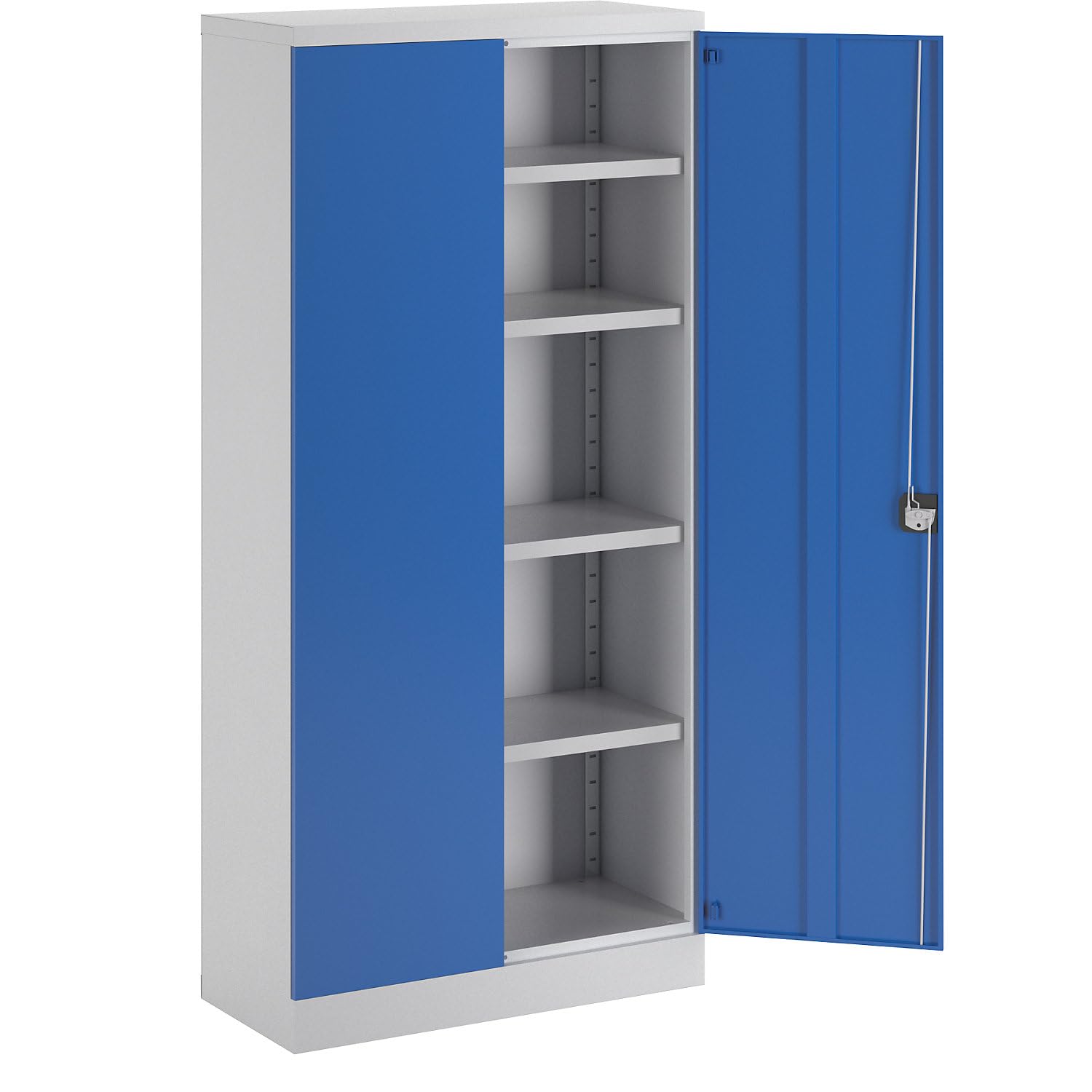 eurokraft | Stahlschrank Nilas | mit 4 Fachböden | HxBxT 1950 x 915 x 421 mm | lichtGrau/Enzianblau