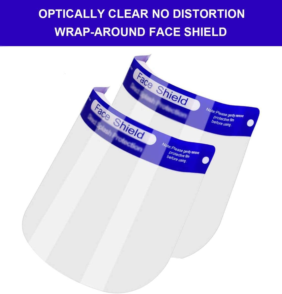 2PCS Safety Face Shields Reusable Full Face Transparent Breathable Visor Anti Saliva Windproof Dustproof Hat Shield Protect Eyes and Face with Protective Clear Film Elastic Band