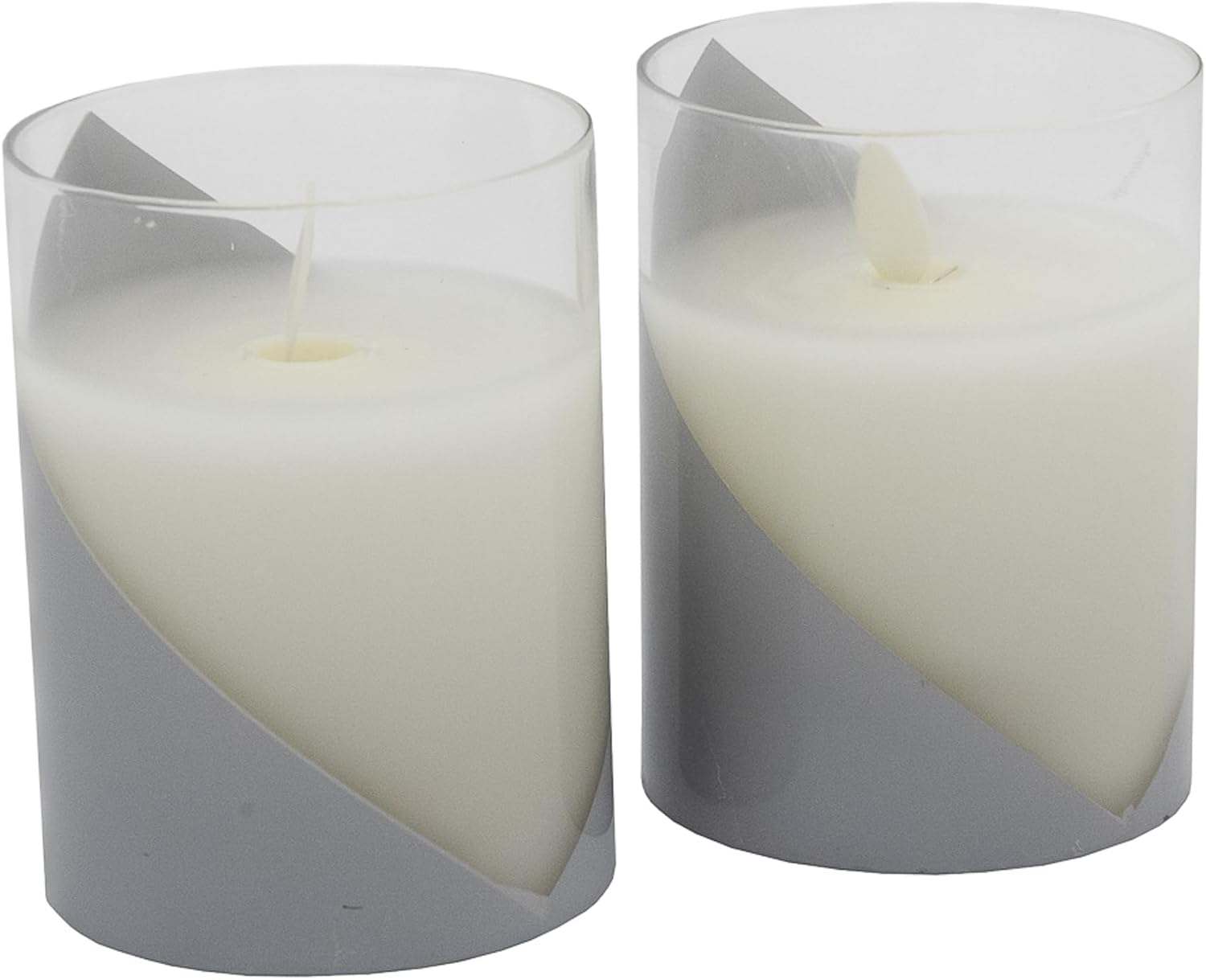 LumaBase Battery Operated LED Glass Candles with Flickering Flame, Silver Accent - Set of 2