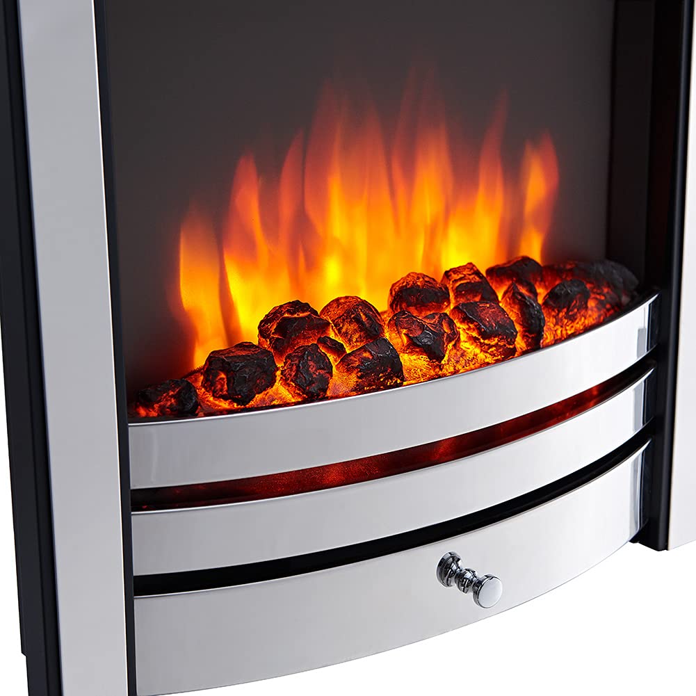 BALDERIA Elektrokamin Cosmo, Heizung 2000W, Chrom | Elektrischer Einbaukamin mit 3D-Flammeneffekt, LED-Beleuchtung, Kamin mit Fernbedienung, Timer, Thermostat