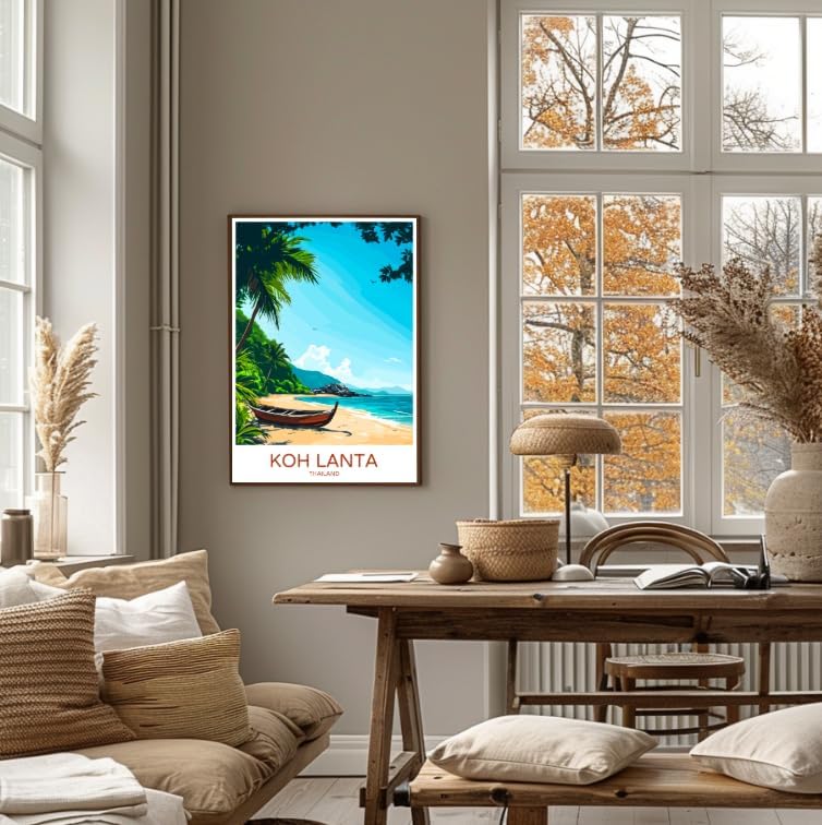Miniatura 2 de Thai Island Koh Lanta Thailand Wall Art  Vintage Tropical Travel Poster of Beaches, Palm Trees & Ocean Waves  Island Print for Beach House or Modern