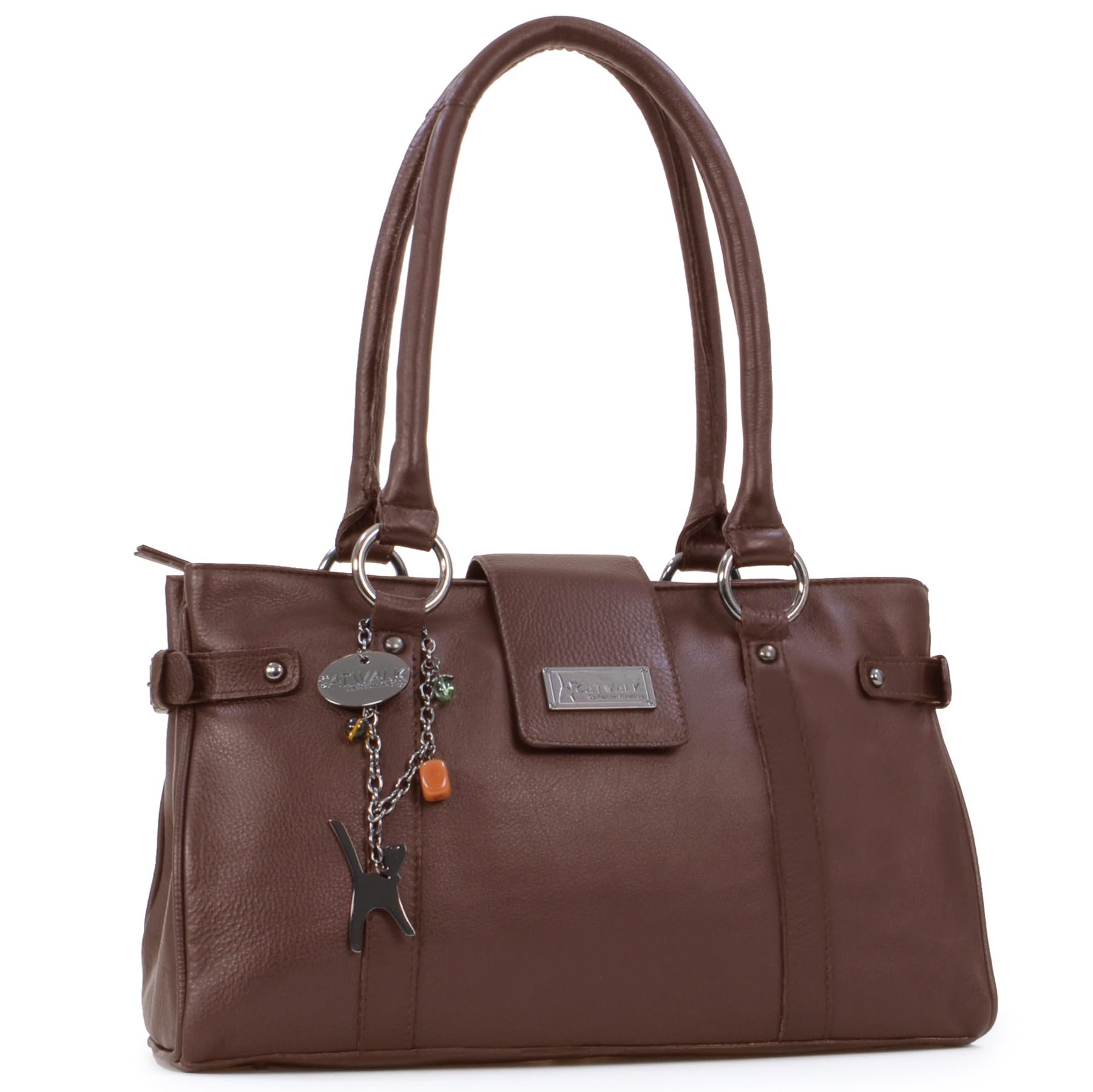 Women's Medium Leather Shoulder Bag - Multiple Pockets and Compartments - Martina