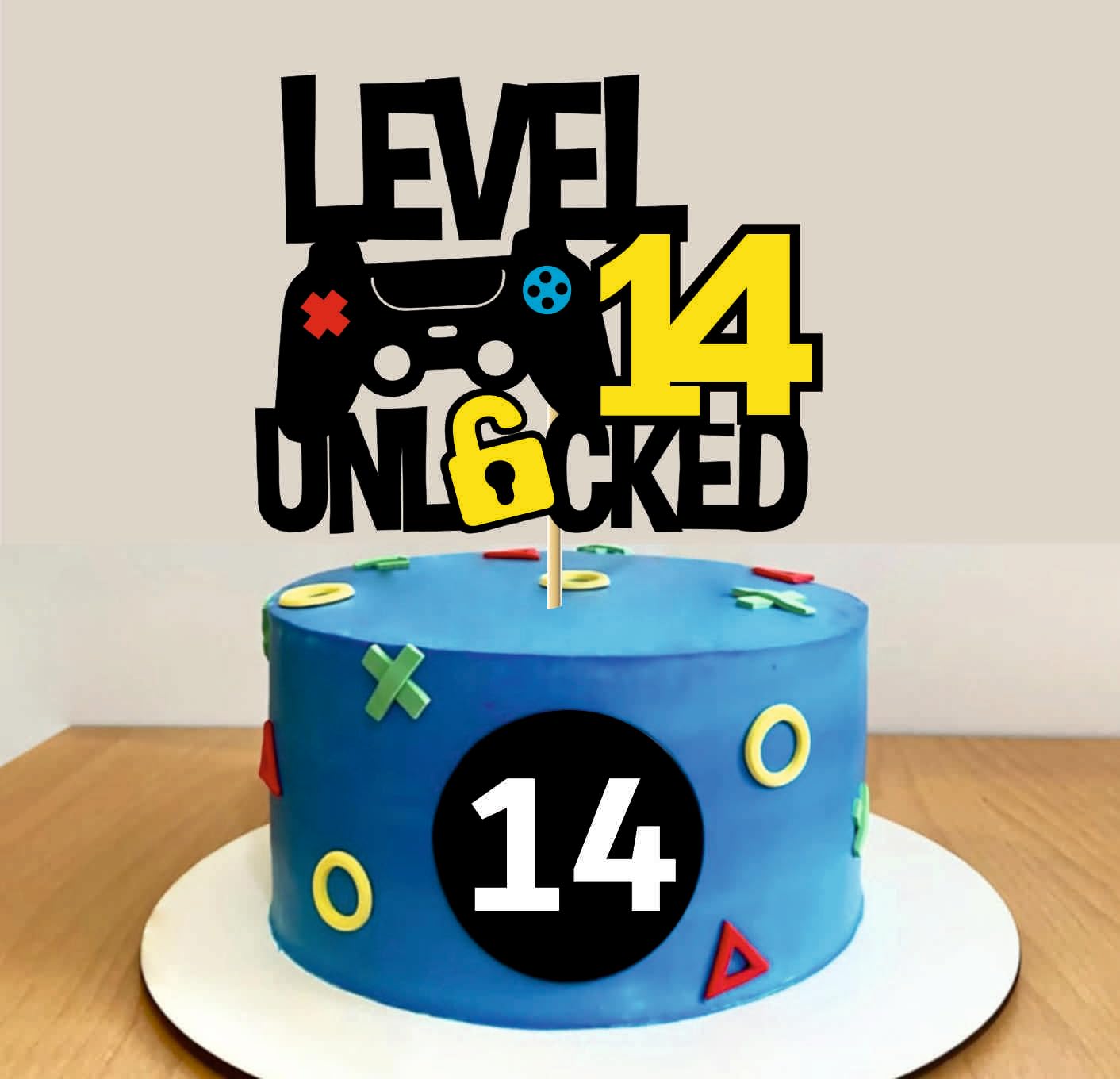 Level 14th Unlocked Sign Cake Topper Happy 14th Birthday Level Up Fourteenth Cake Decorations for Video Game Controller Themed Kids Boy Girl Bday Party Supplies-image-49