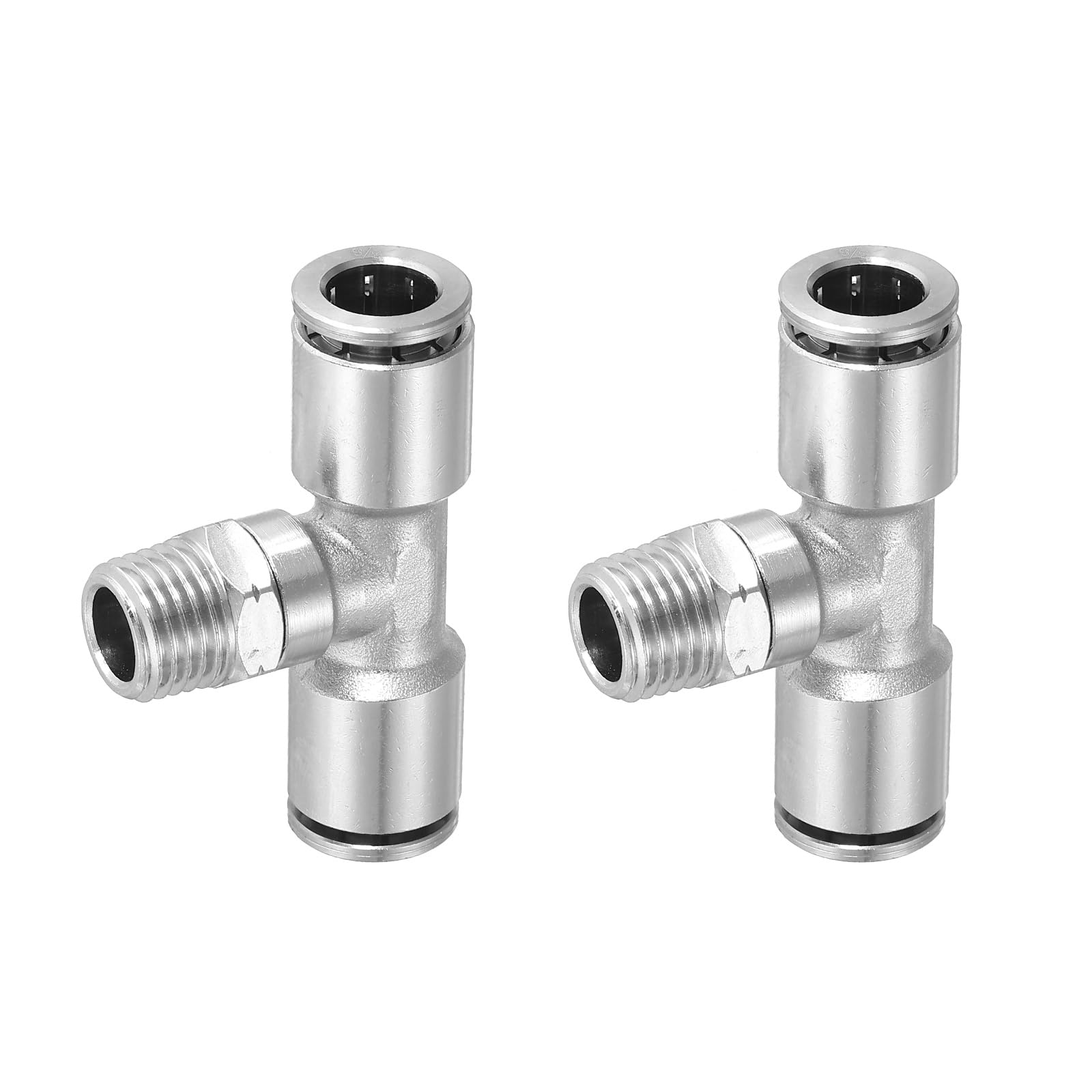 YOKIVE 2 Pcs Push to Connect Fittings, 1/4" NPT Male Pneumatic T Shaped Connector Air Line Tee