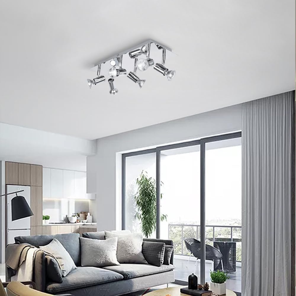 6-Way Adjustable Ceiling Track Lamp GU10 Ceiling Spotlight Rotatable Ceiling Spot Lighting Flex Spotlights Ceiling Lamps 45 * 15 * 8cm Rectangular Metal Ceiling Light (Bulbs Not Included)