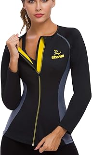 SEXYWG Women Sauna Shirt Neoprene Sauna Jacket Weight Loss Top Suit Workout Body Shaper Long Sleeve Black