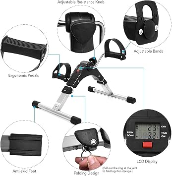 Folding Pedal Exerciser LCD Display Indoor Mini Exercise Bike with Adjustable Resistance For Home Elderly Rehabilitation Leg Arm Trainer