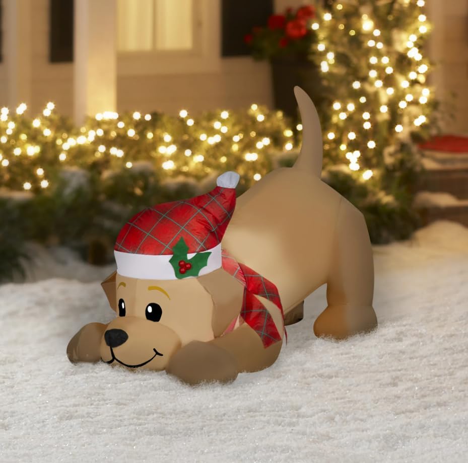 Christmas Yellow Lab Puppy Dog with Santa Hat 3.5 Foot Christmas Inflatable LED Holiday Outdoor Lighted Yard Blow-Up Decoration 2025 - Includes Bonus Repair Patch - Image 3