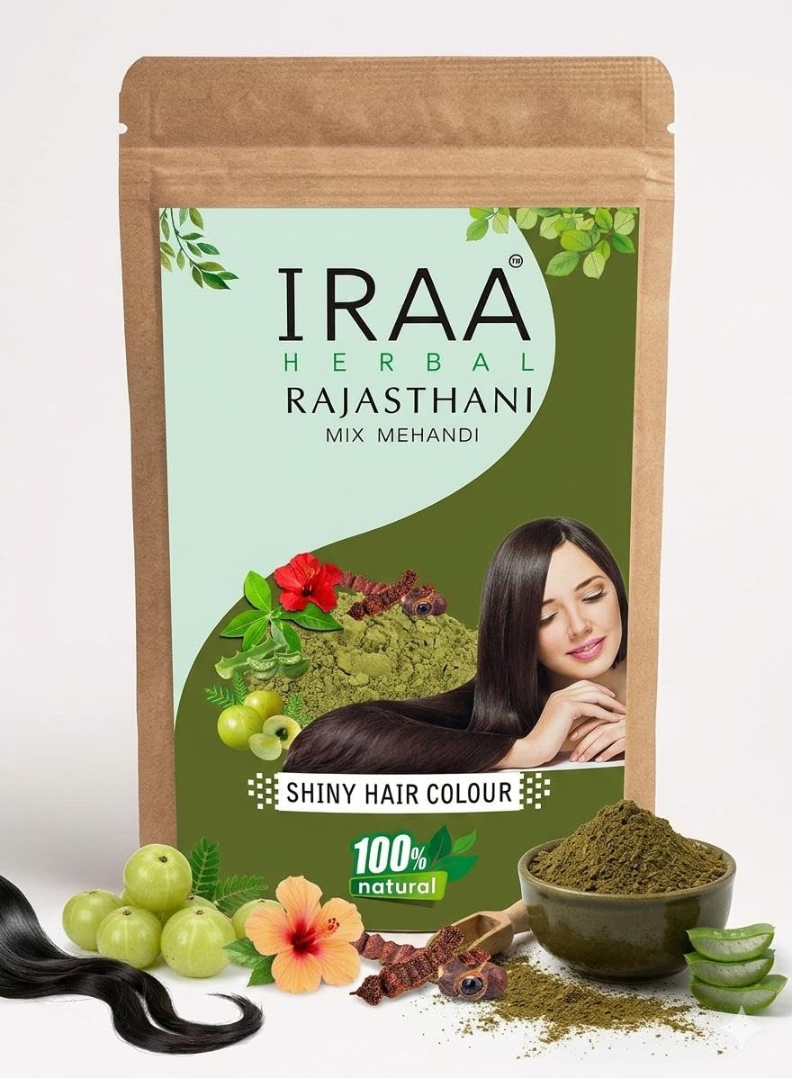 IRAA Herbal Rajasthani Mix Mehandi, Natural Henna Hair Colour Powder, 200 g-image-17