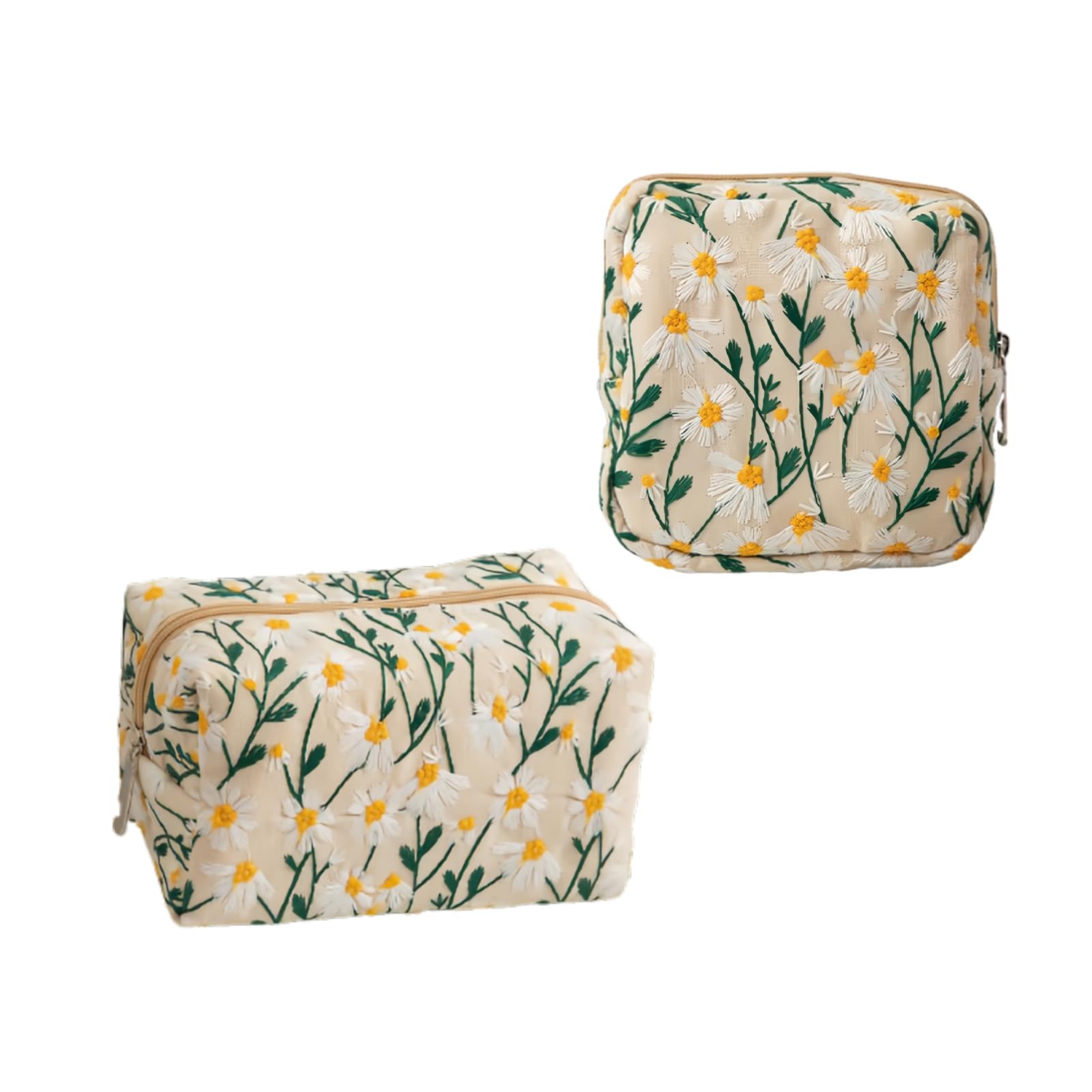 MUNSKT 2 Pieces Small Makeup Bag Set -Cute Daisy Cosmetic Bag & Organizer for Women Girls Travelling Toiletry Bag