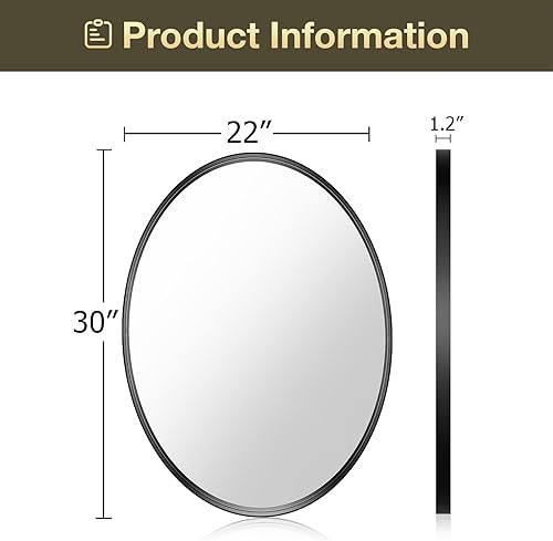 Miniatura 7 de Brightify Espejo ovalado negro para pared de 22 x 30 pulgadas, espejo ovalado con marco de metal, espejo de pared negro para dormitorio, sala de