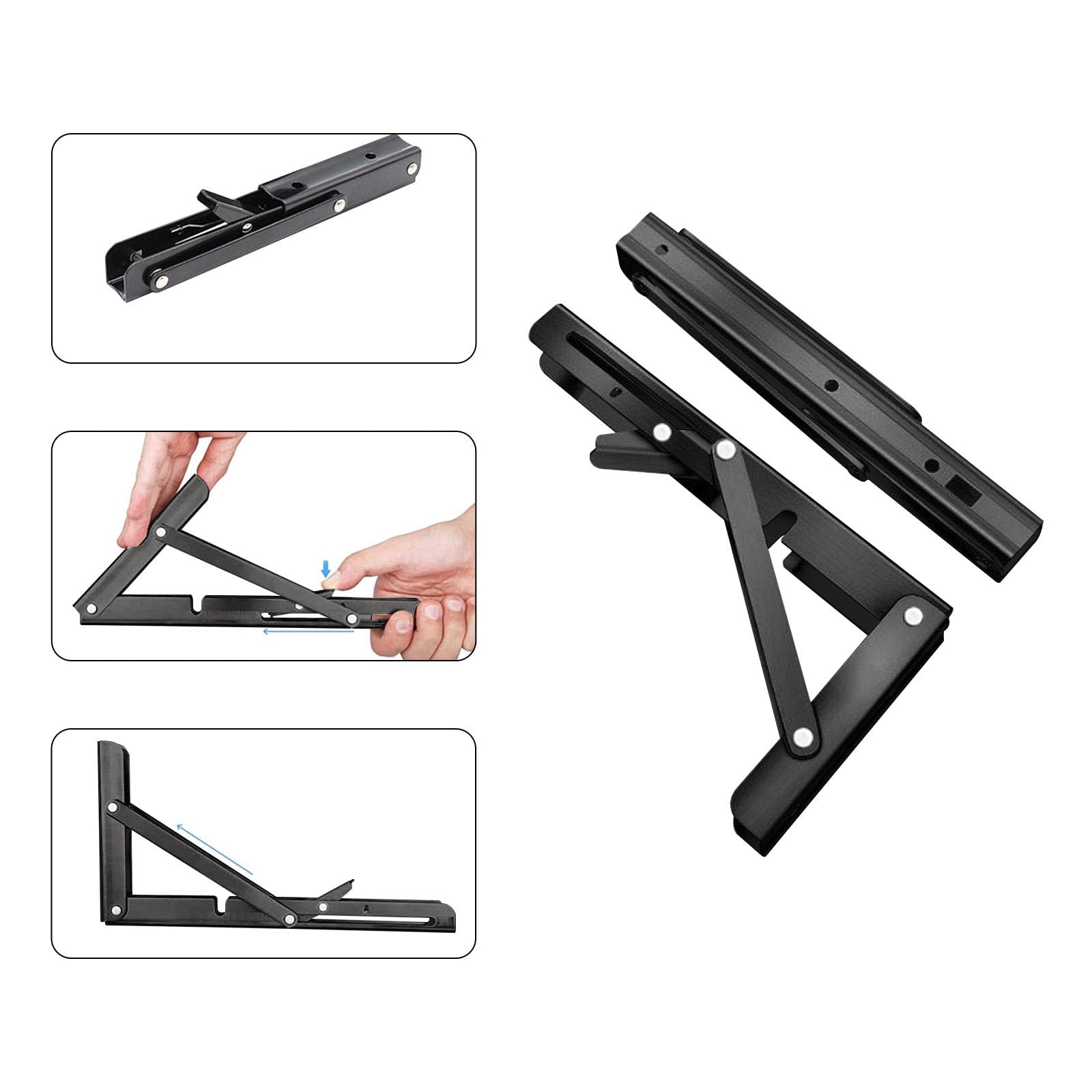 Tesyeux Wall Mount Folding Brackets, Pack of 4, Black, Stainless Steel, 8 Inch, Wall Mount - Image 3