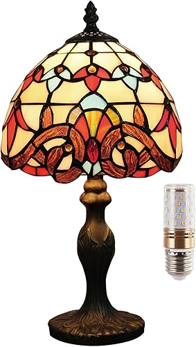 Miniatura 7 de Lámpara de mesa estilo Tiffany de 8 pulgadas, lámpara de mesa Tiffany de color naranja, lámpara de mesa para dormitorio, mesita de noche, lámpara