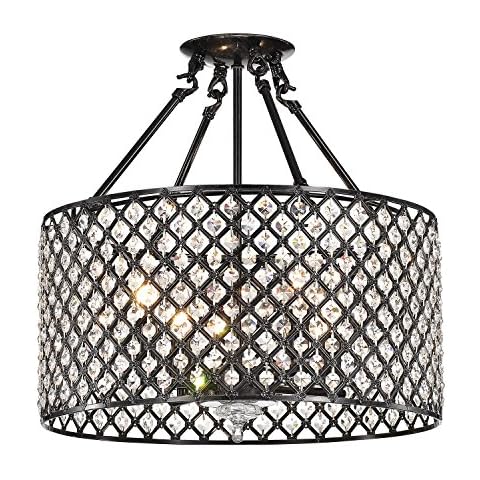 Edvivi Marya 4-Light Antique Black Round Beaded Drum Semi Flush Mount Crystal Chandelier | Glam Lighting Cover